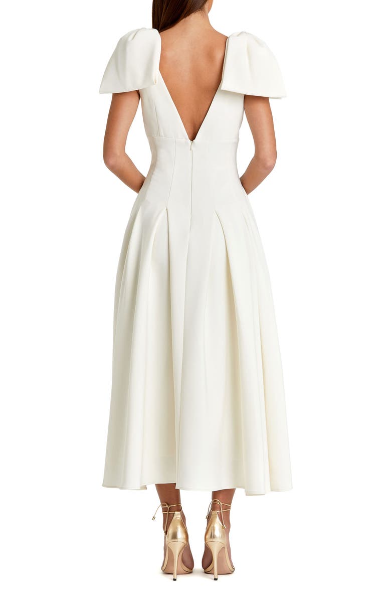 Mac Duggal Women's Crepe A Line Midi Dress With Bow Straps, Alternate, color, Ivory