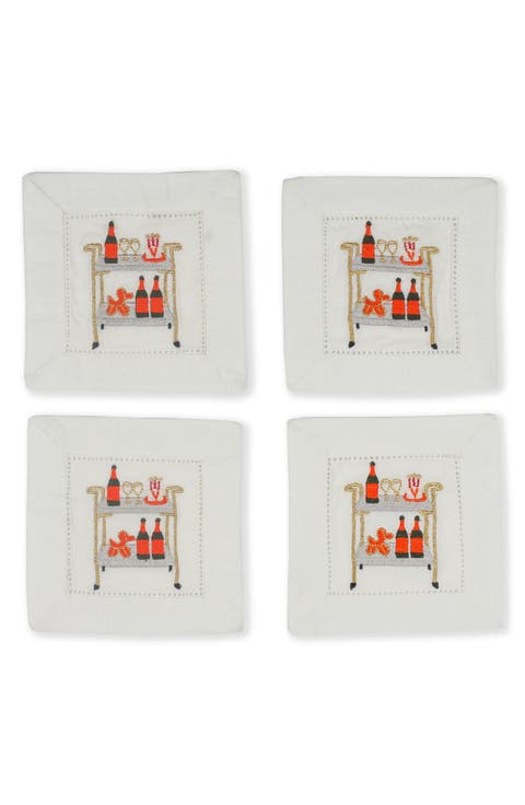 Bar Cart Bliss Embroidered Linen Cocktail Napkins