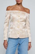 L'AGENCE Alice Embroidered Off the Shoulder Blazer