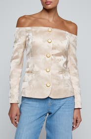 L'AGENCE Alice Embroidered Off the Shoulder Blazer
