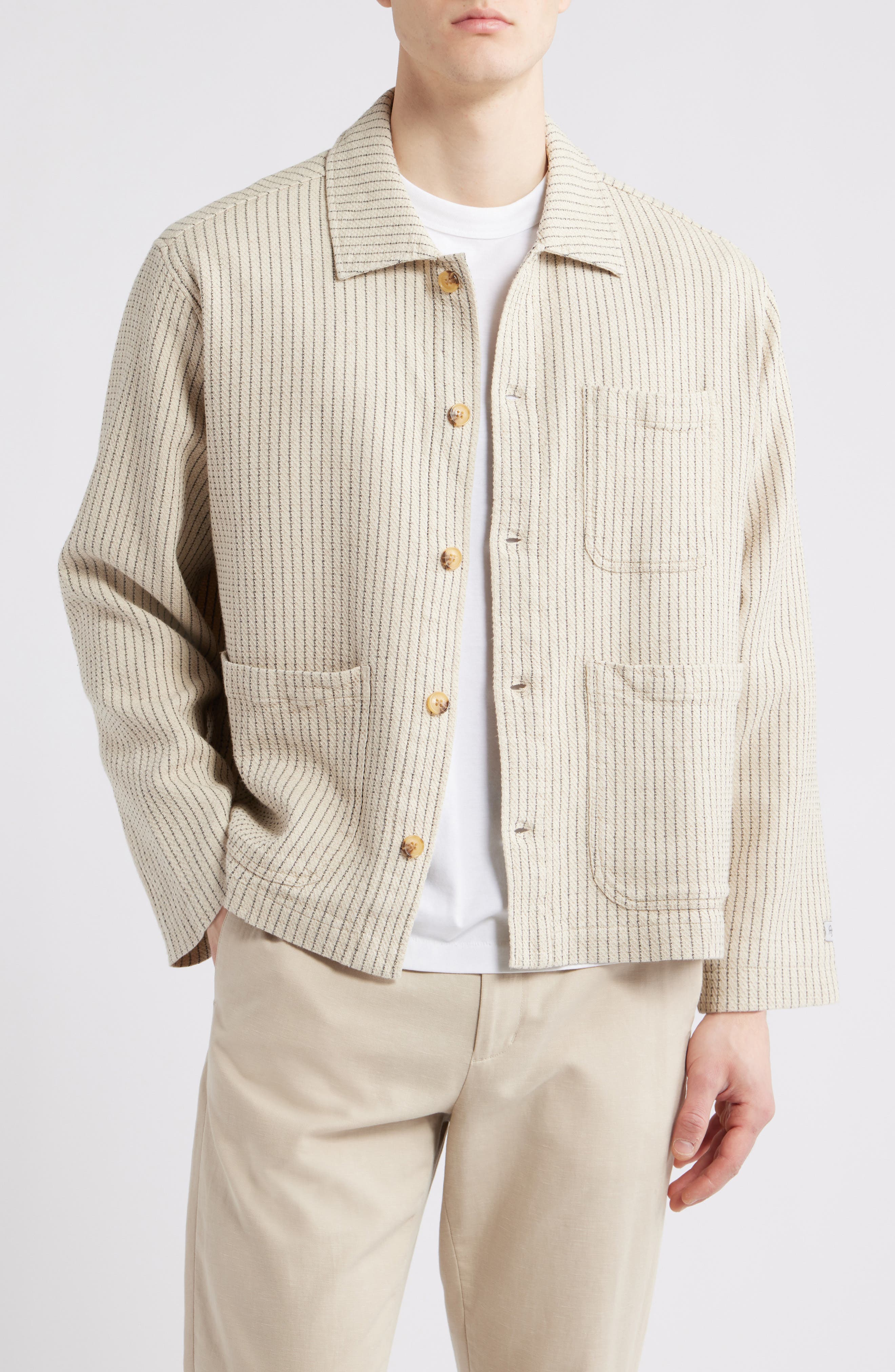 Percival Sorrento Pinstripe Cotton & Linen Button-Up Overshirt