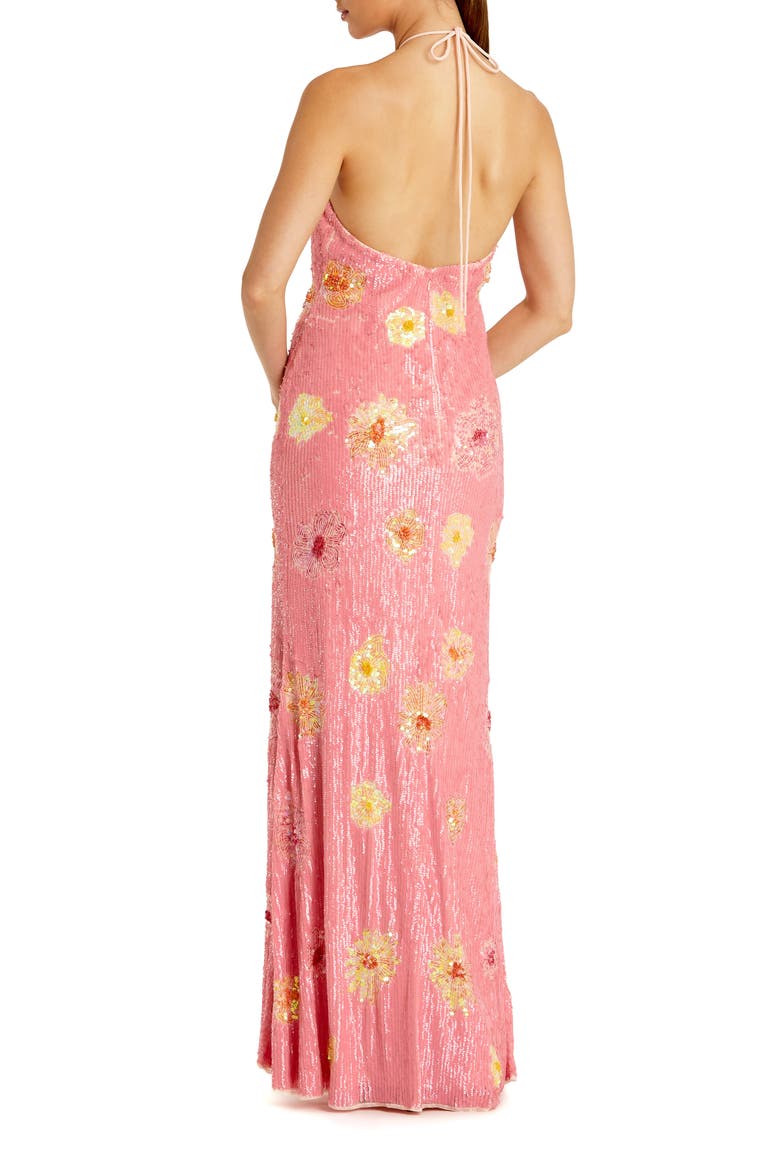 Halter Neck Floral Embellished Mesh Gown, Alternate, color, Pink Lemonade