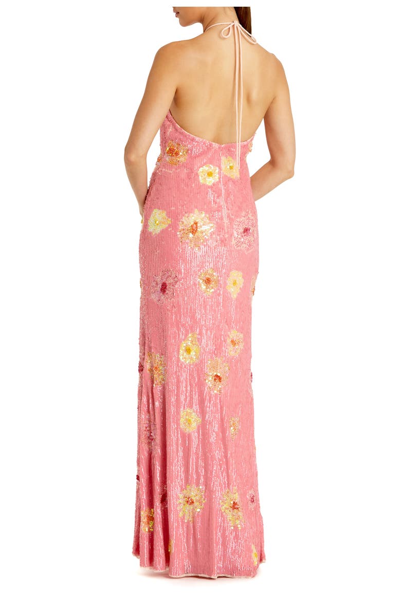 Mac Duggal Halter Neck Floral Embellished Mesh Gown, Alternate, color, Pink Lemonade