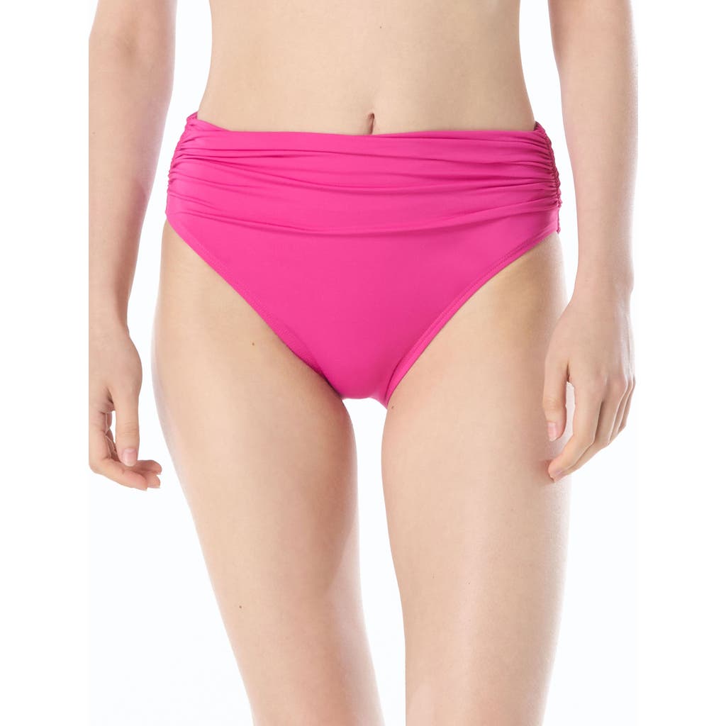 Carmen Marc Valvo Solid Shirred Bikini Bottom In Pink