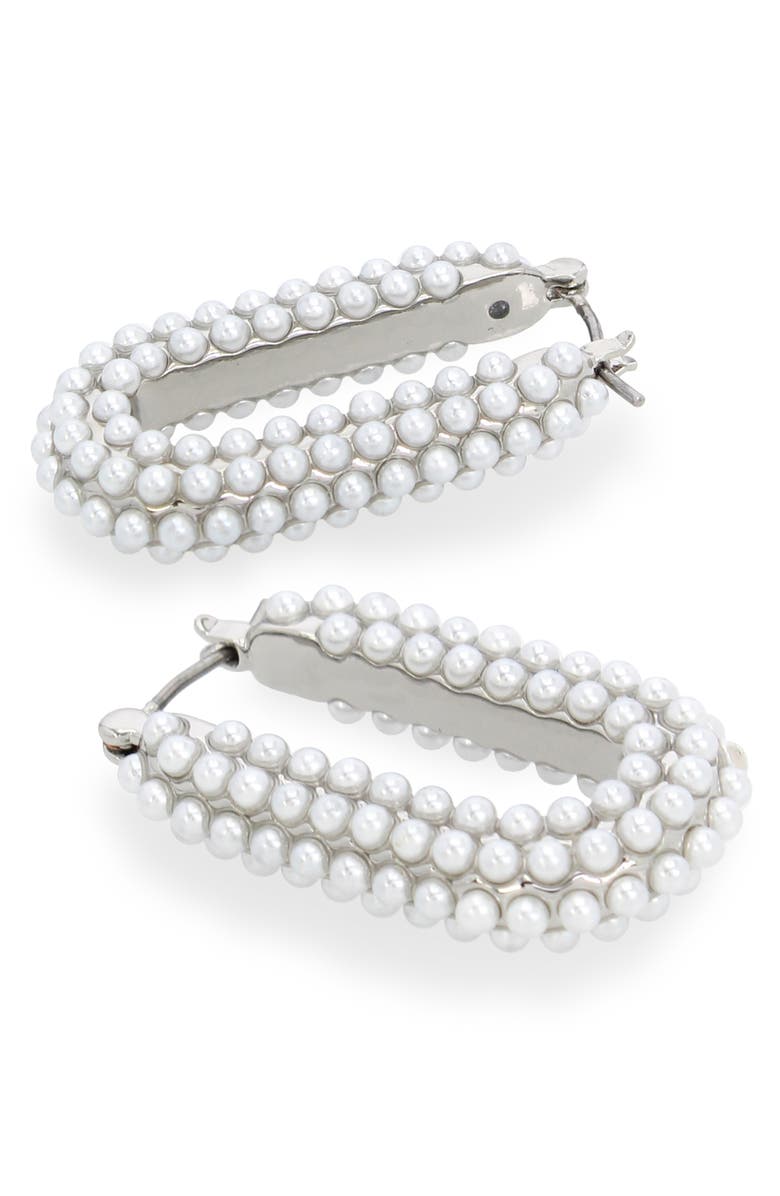AllSaints Faux Pearl Oval Hoop Earrings, Alternate, color, White/ Rhodium