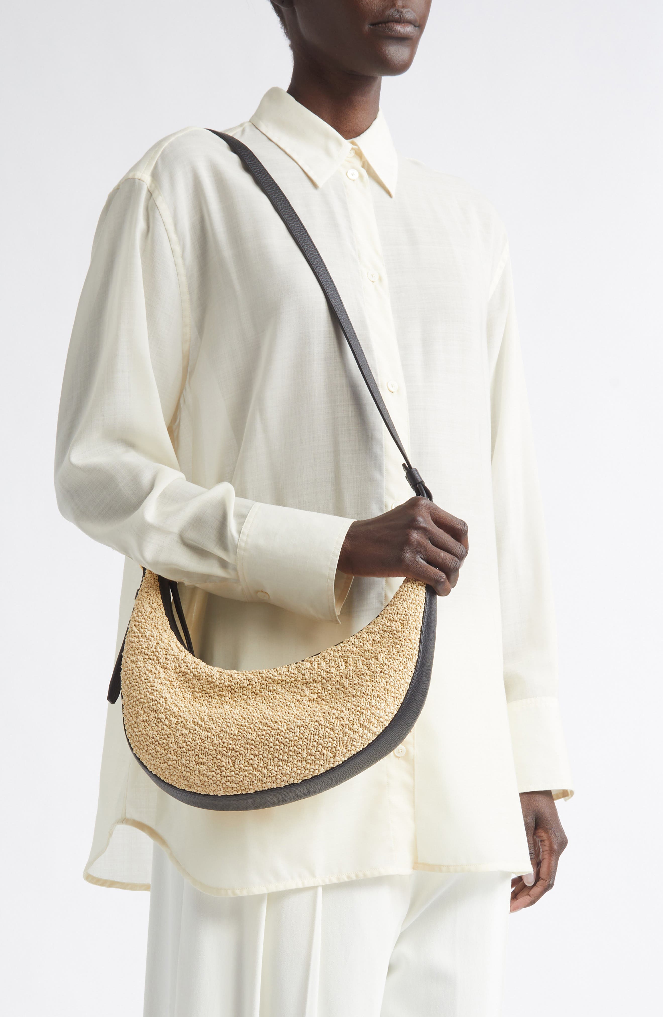 Small Augustina Crocheted Raffia Hobo Bag, Alternate, color, 367 BLACK / NATURAL