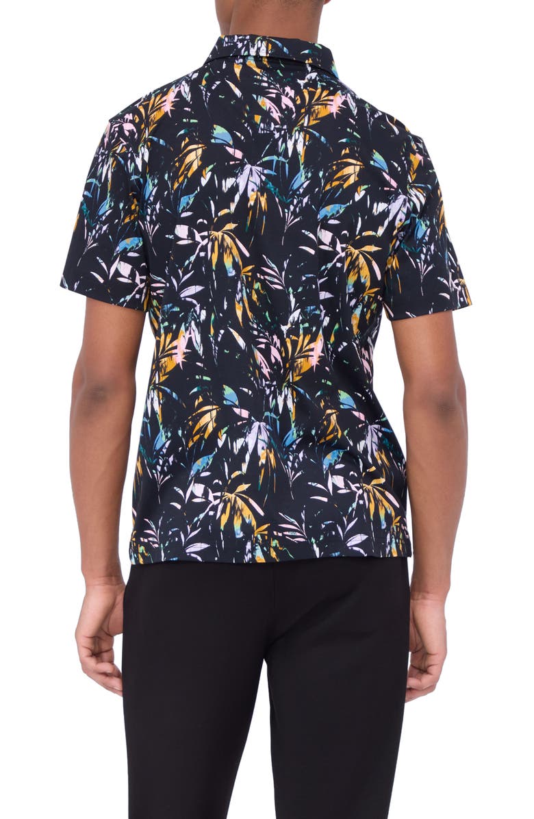 Bugatchi Hendrix Digital Leaf Print Pima Cotton Polo, Alternate, color, Black