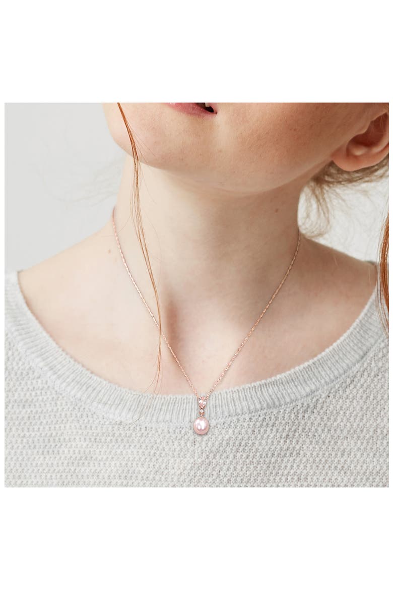 Diamond, Morganite & 8-8.5mm Cultured Pearl Pendant Necklace, Alternate, color, PINK