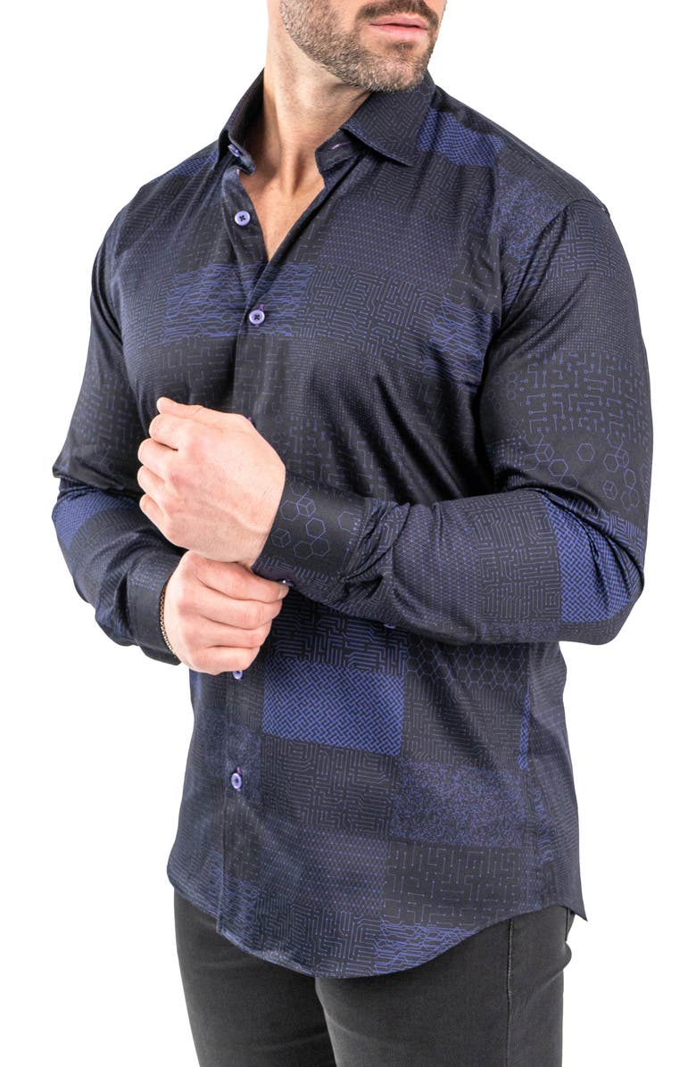 Maceoo Fibonacci Metaversee Black Contemporary Fit Button-Up Shirt, Alternate, color, 