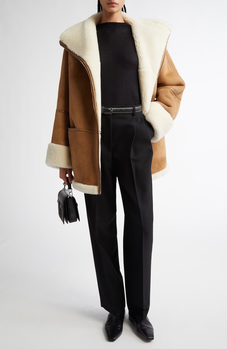 TOTEME Signature Genuine Shearling Jacket, Alternate, color, Biscuit