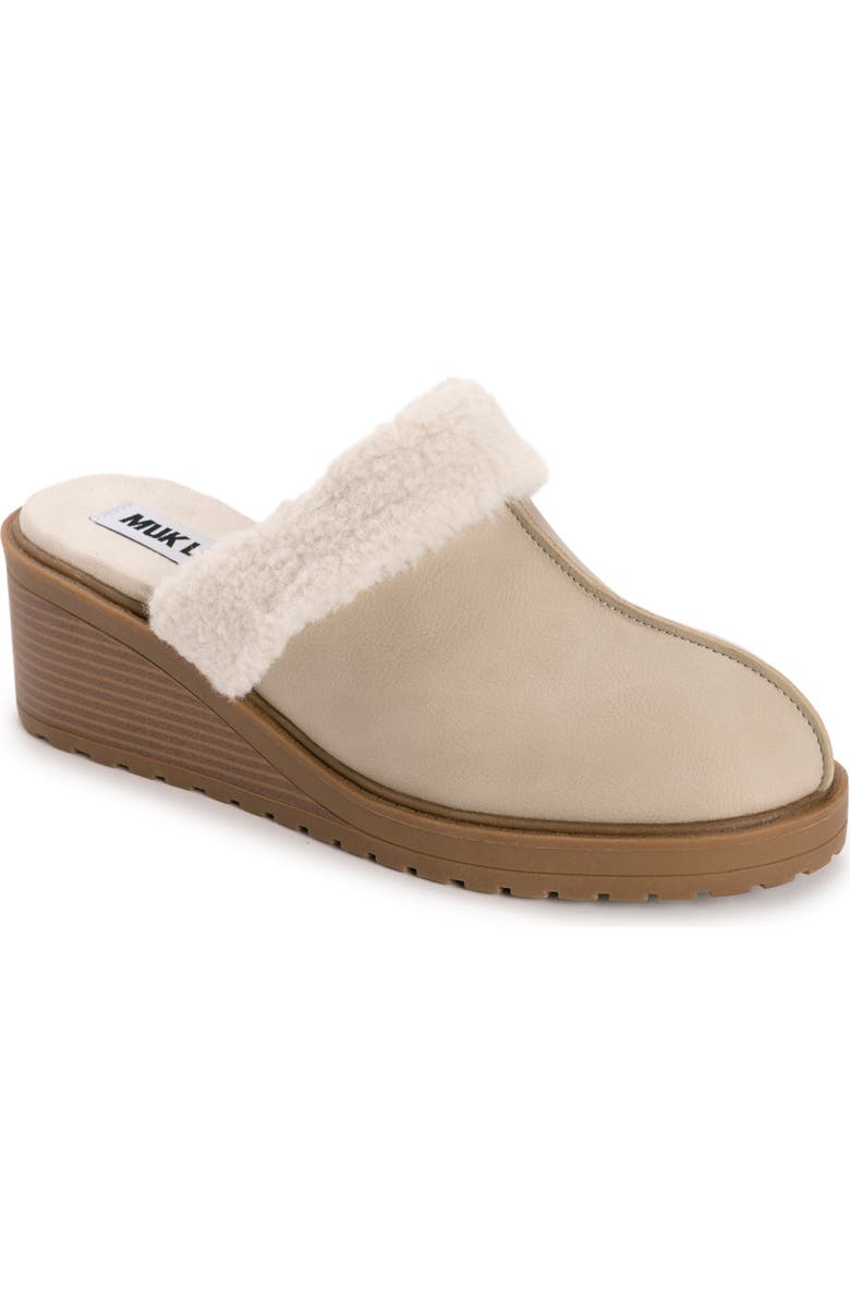 MUK LUKS Sophia Faux Fur Trim Mule, Main, color, Natural
