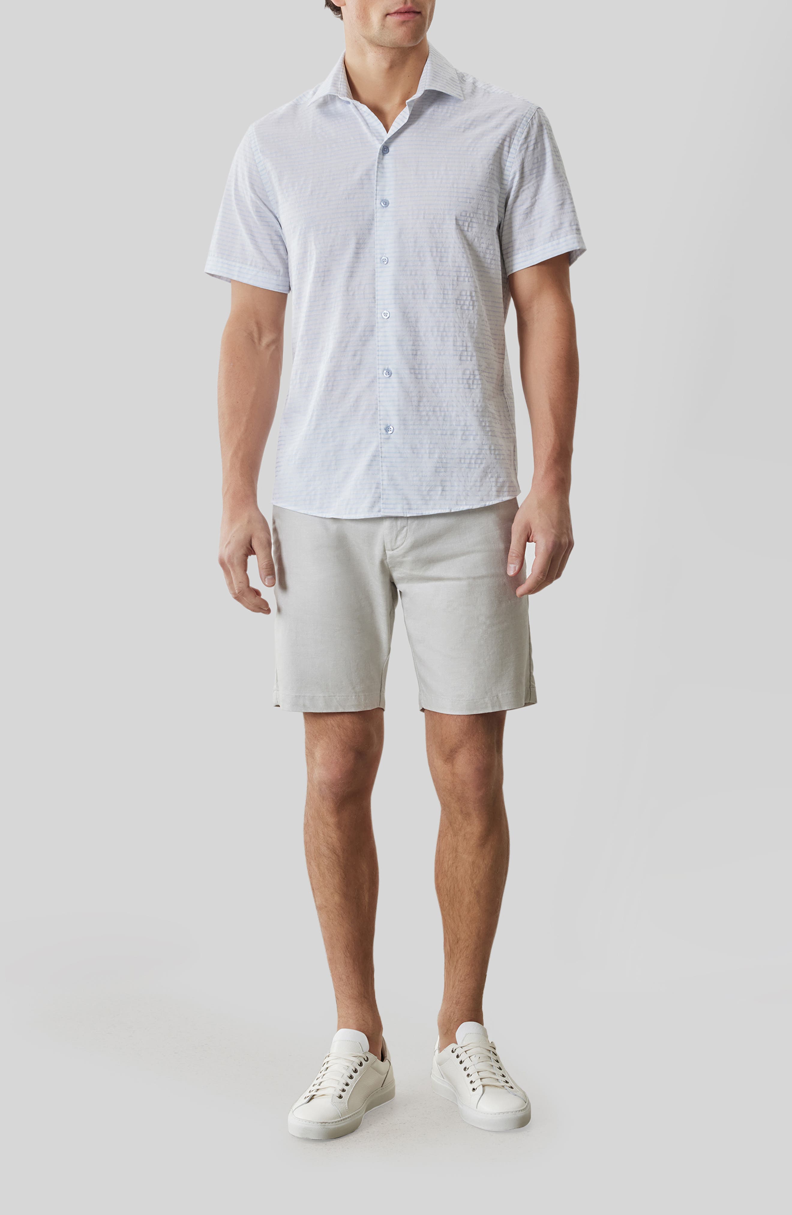 Ven Stripe Floral Jacquard Short Sleeve Button-Up Shirt (Men