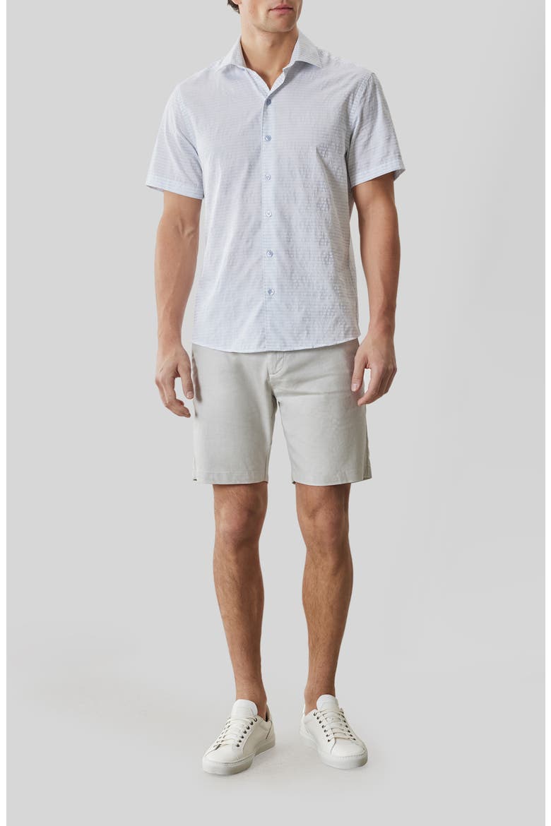 Ven Stripe Floral Jacquard Short Sleeve Button-Up Shirt (Men