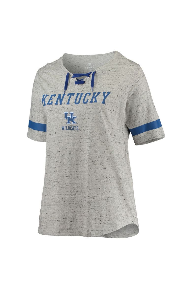 Women's Heathered Gray/Royal Kentucky Wildcats Plus Size Lace-Up V-Neck T-Shirt, Alternate, color, Heather Gray