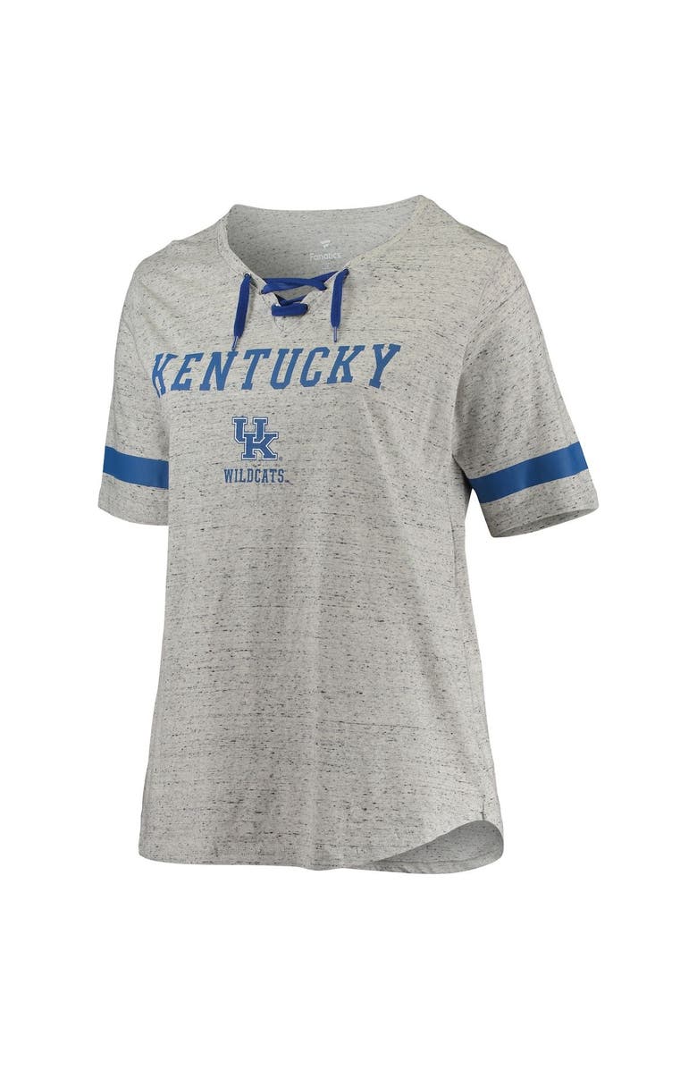 PROFILE Women's Heathered Gray/Royal Kentucky Wildcats Plus Size Lace-Up V-Neck T-Shirt, Alternate, color, Heather Gray