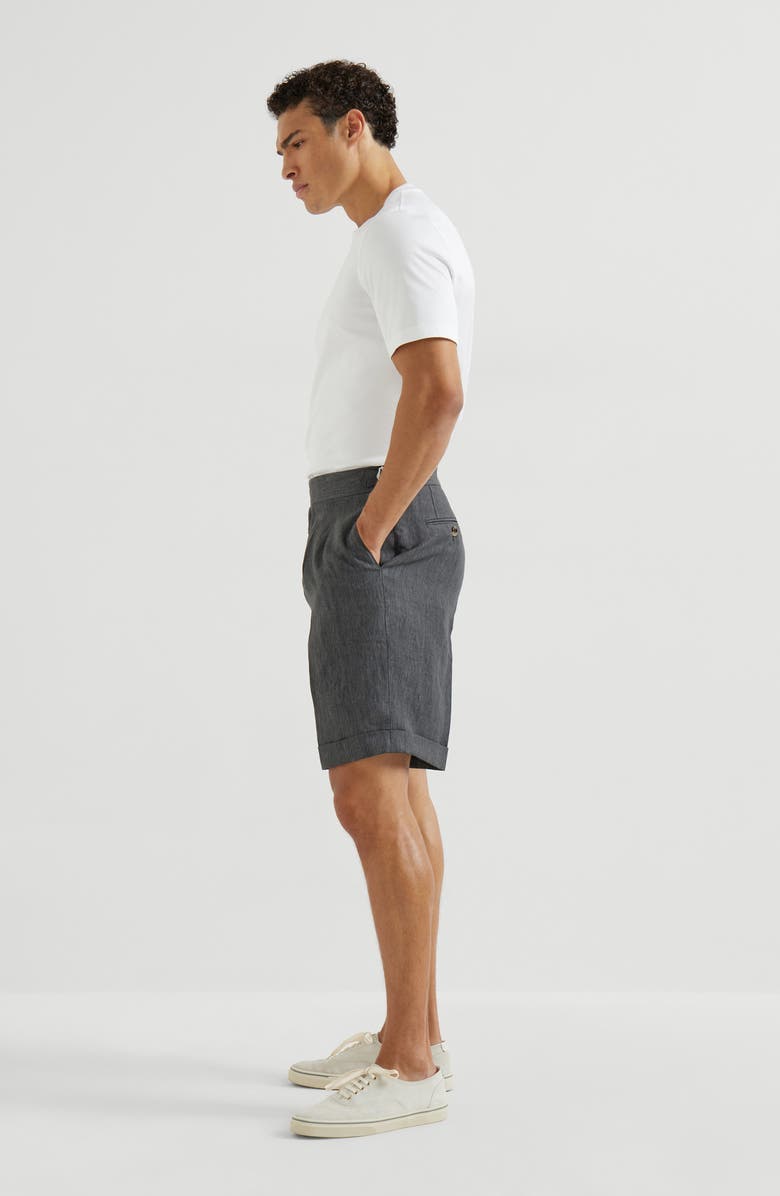 Brunello Cucinelli Délavé linen Bermuda shorts, Alternate, color, Anthracite