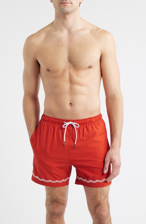 Rust Waves Embroidered Swim Trunks