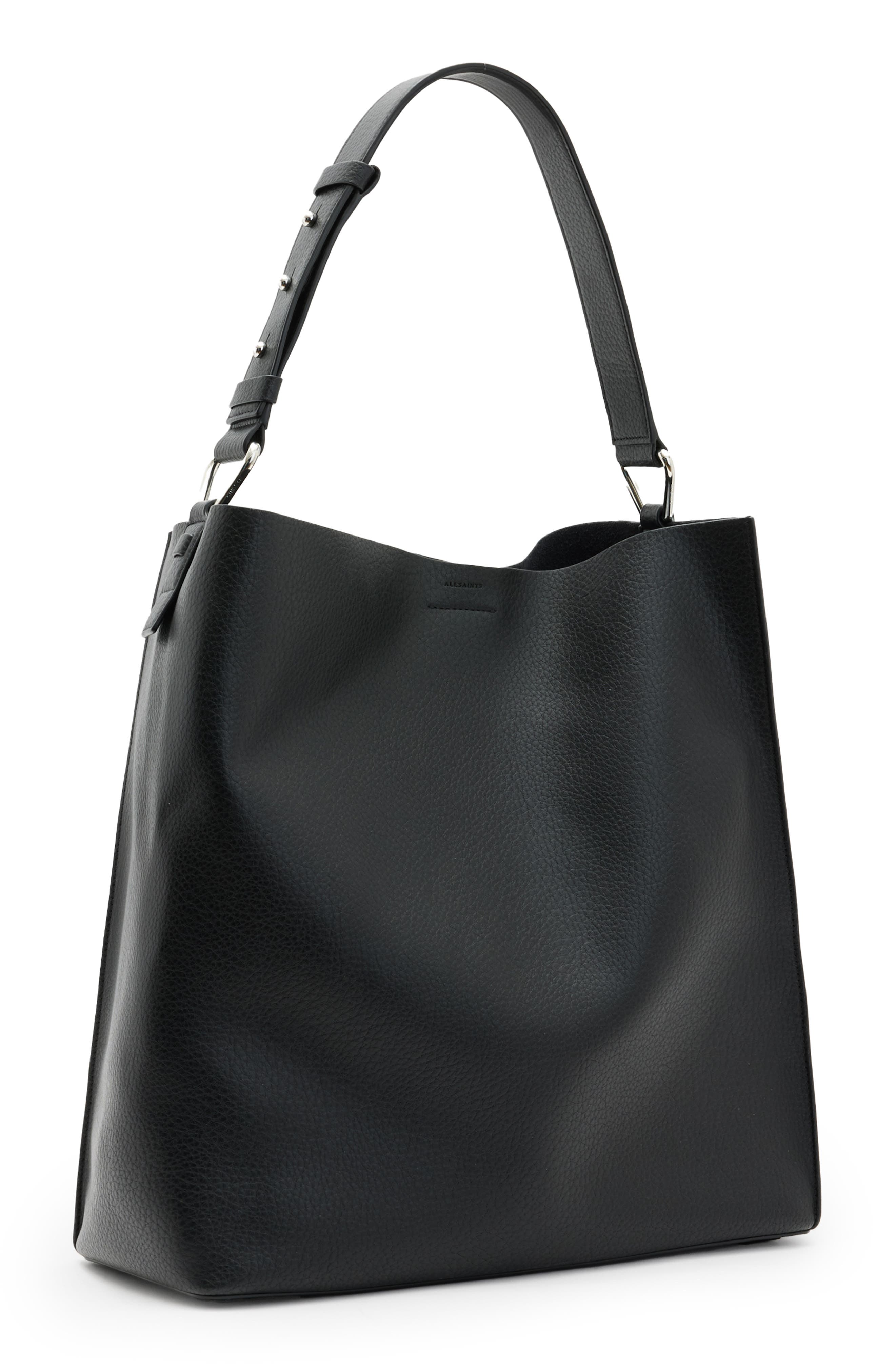 AllSaints Captain N/S Leather Shoulder Bag, Alternate, color, Black