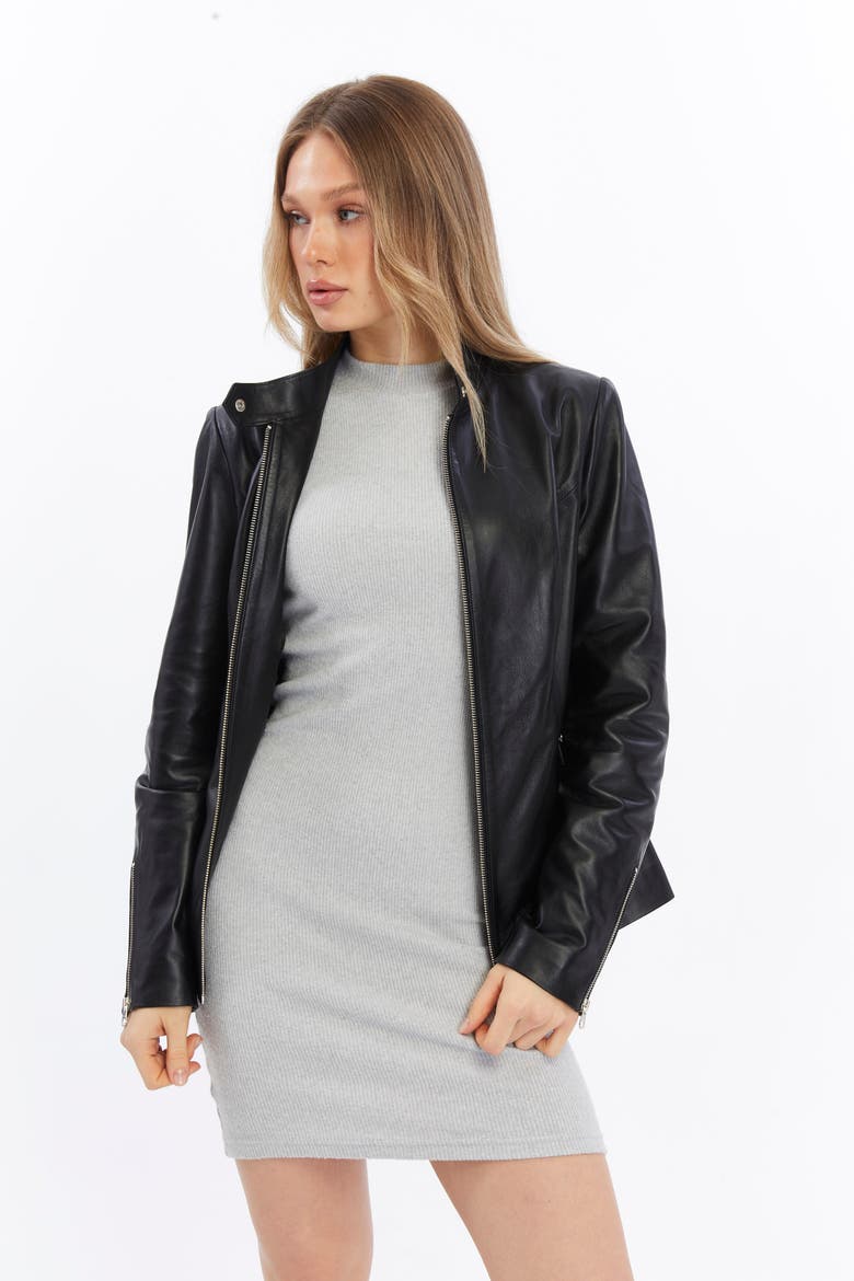 Elspeth Leather Jacket, Alternate, color, Black