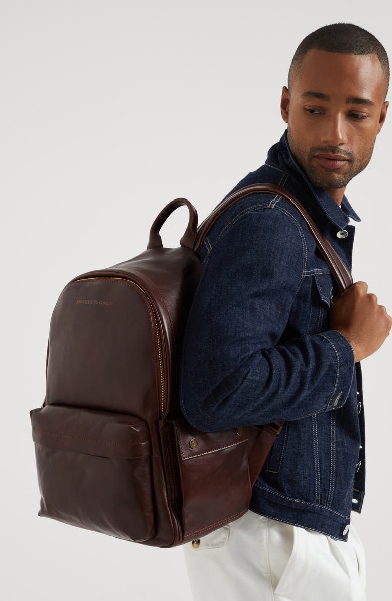 Brunello Cucinelli Calfskin backpack, Alternate, color, Burgundy