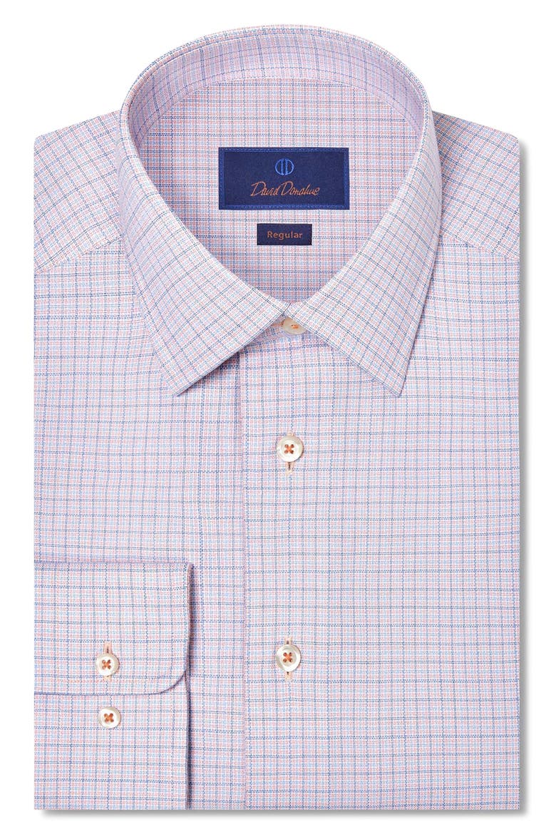 Regular Fit Micro Dobby Check Shirt, Main, color, BLUE/ MELON