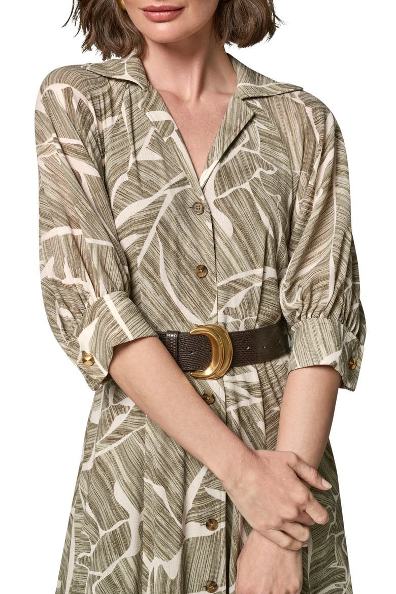 Leaf Print Midi Dress, Alternate, color, LT OLIVE M