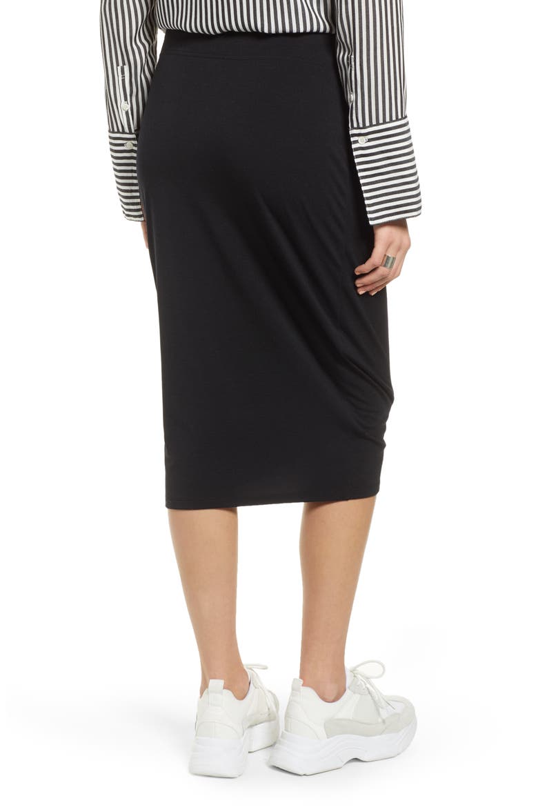 Shirred Side Midi Skirt, Alternate, color, BLACK