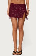 EDIKTED Sequin Bead Fringe Miniskirt