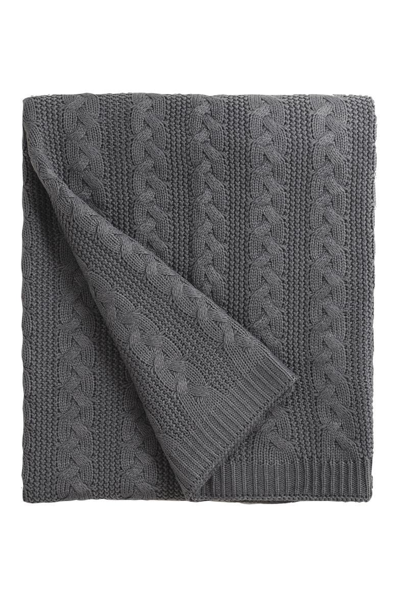 Cable Knit Throw, Main, color, GREY