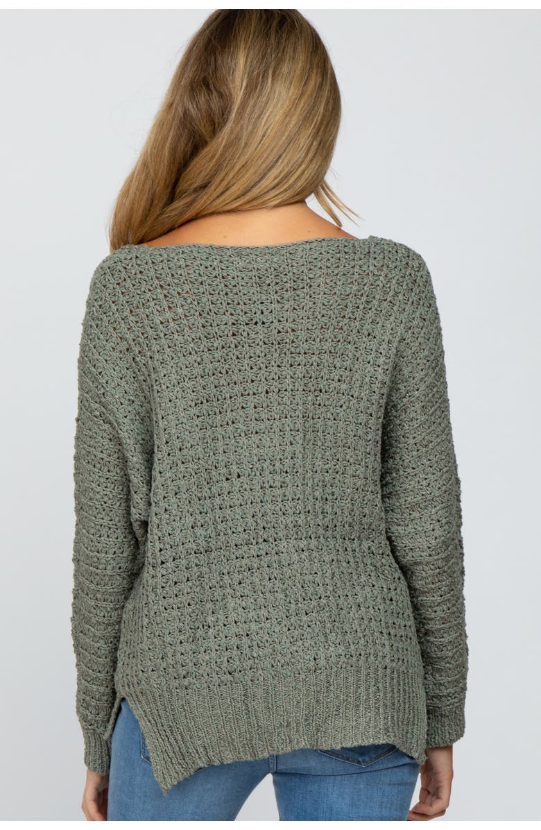 PinkBlush V-Neck Side Slit Thick Knit Sweater, Alternate, color, Olive Green