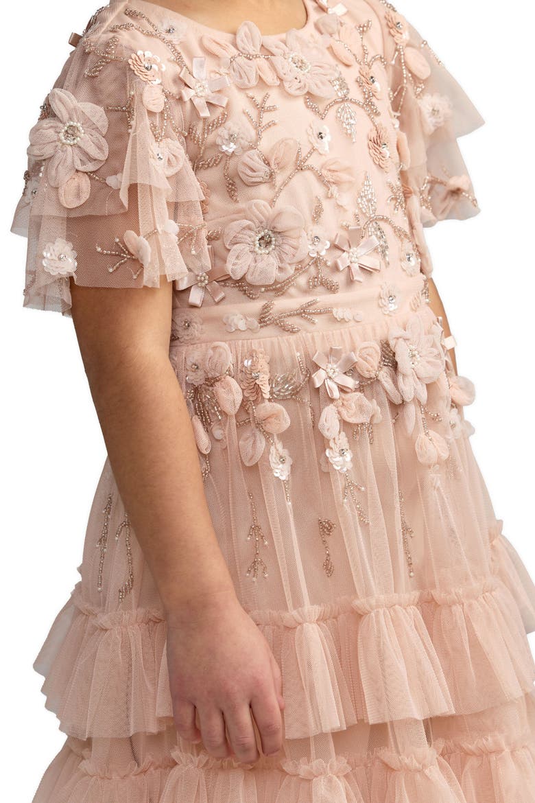 Girls Flutter Sleeve Tiered Ruffle Gown, Alternate, color, Blush