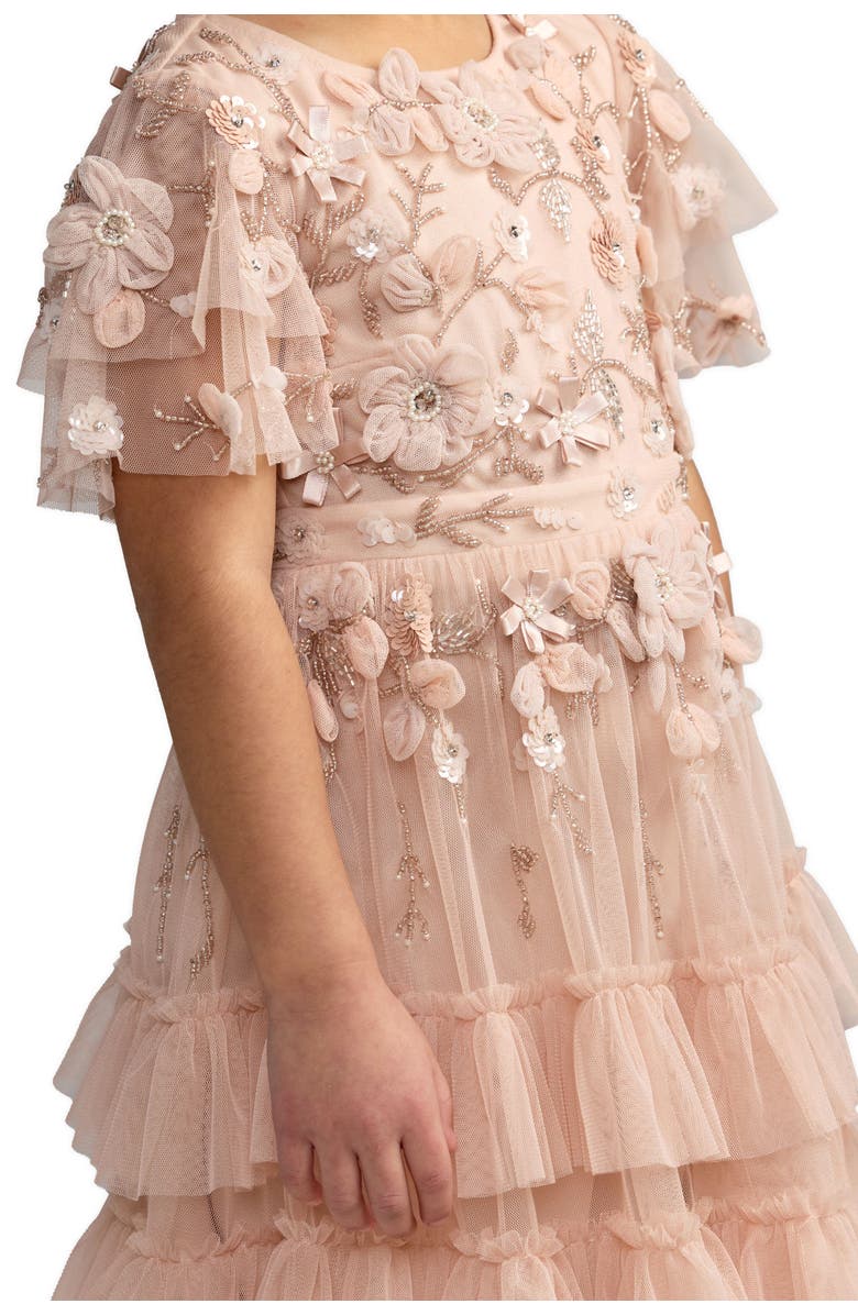 Mac Duggal Girls Flutter Sleeve Tiered Ruffle Gown, Alternate, color, Blush