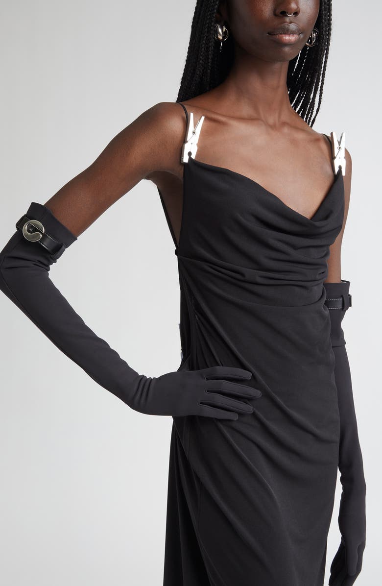 Coperni Logo Belted Jersey Opera Gloves, Alternate, color, 