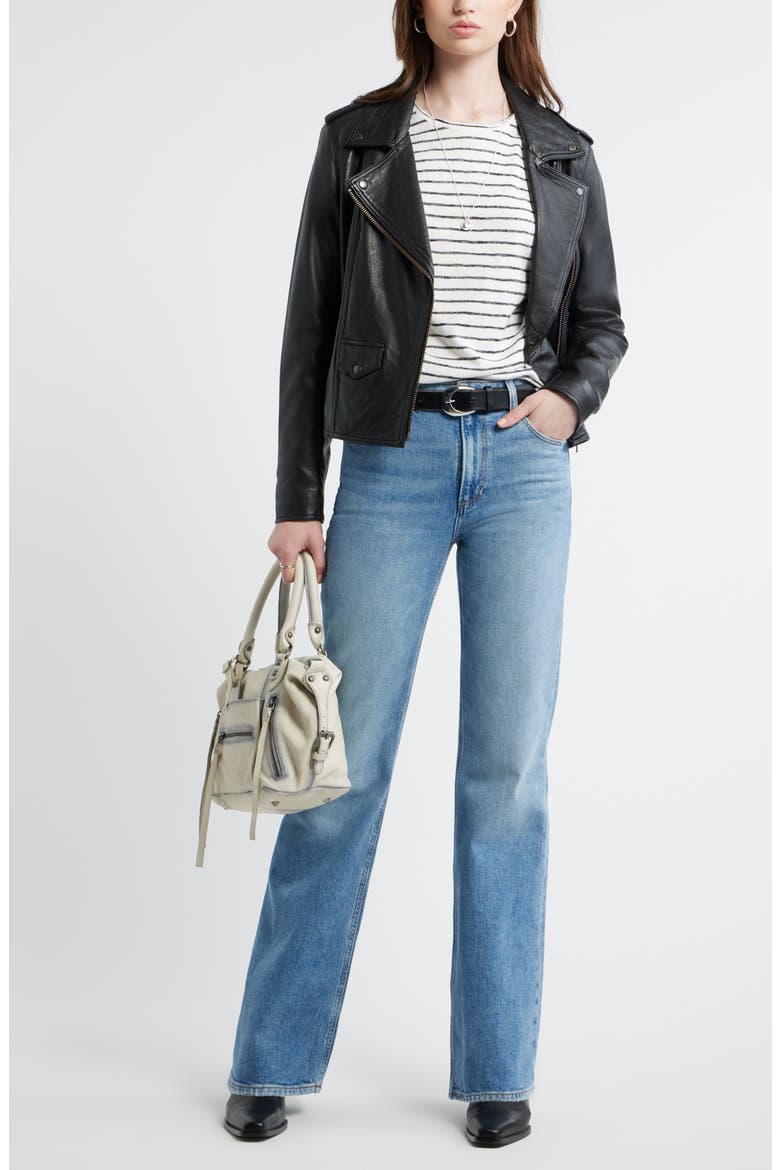 Boxy Stripe Long Sleeve Roll Neck T-Shirt, Alternate, color, IVORY- BLACK CARDY STRIPE