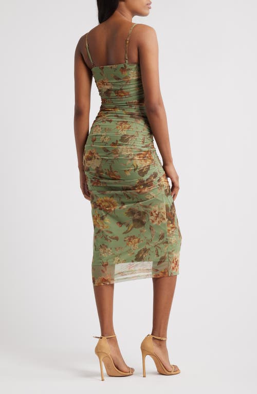 Lulus Valerie Floral Mesh Midi Dress In Sage Multi