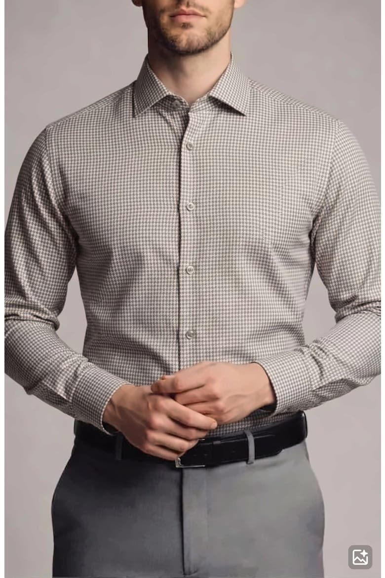 Micro Checked Dress Shirt, Main, color, TAUPE