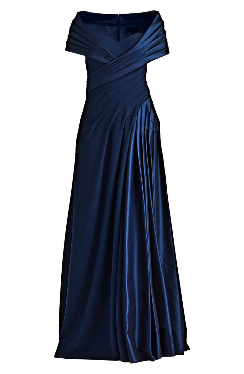 Tadashi Shoji Portrait Collar Satin & Crepe Gown, Alternate, color, 