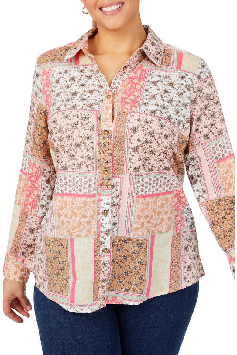 Ava Antique Scarf Cotton Button-Up Shirt, Main, color, PINK ROSATO
