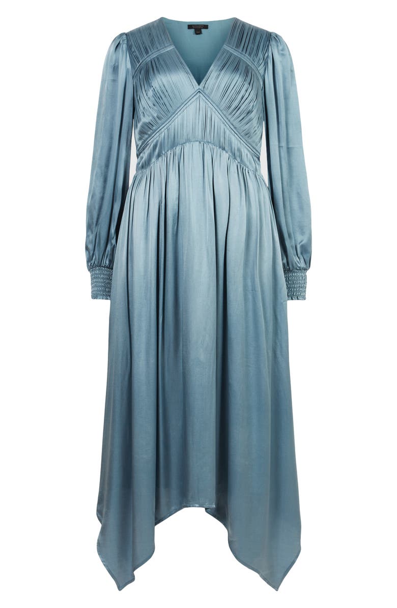 AllSaints Estelle Long Sleeve Asymmetric Hem Dress, Alternate, color, Blue Slate