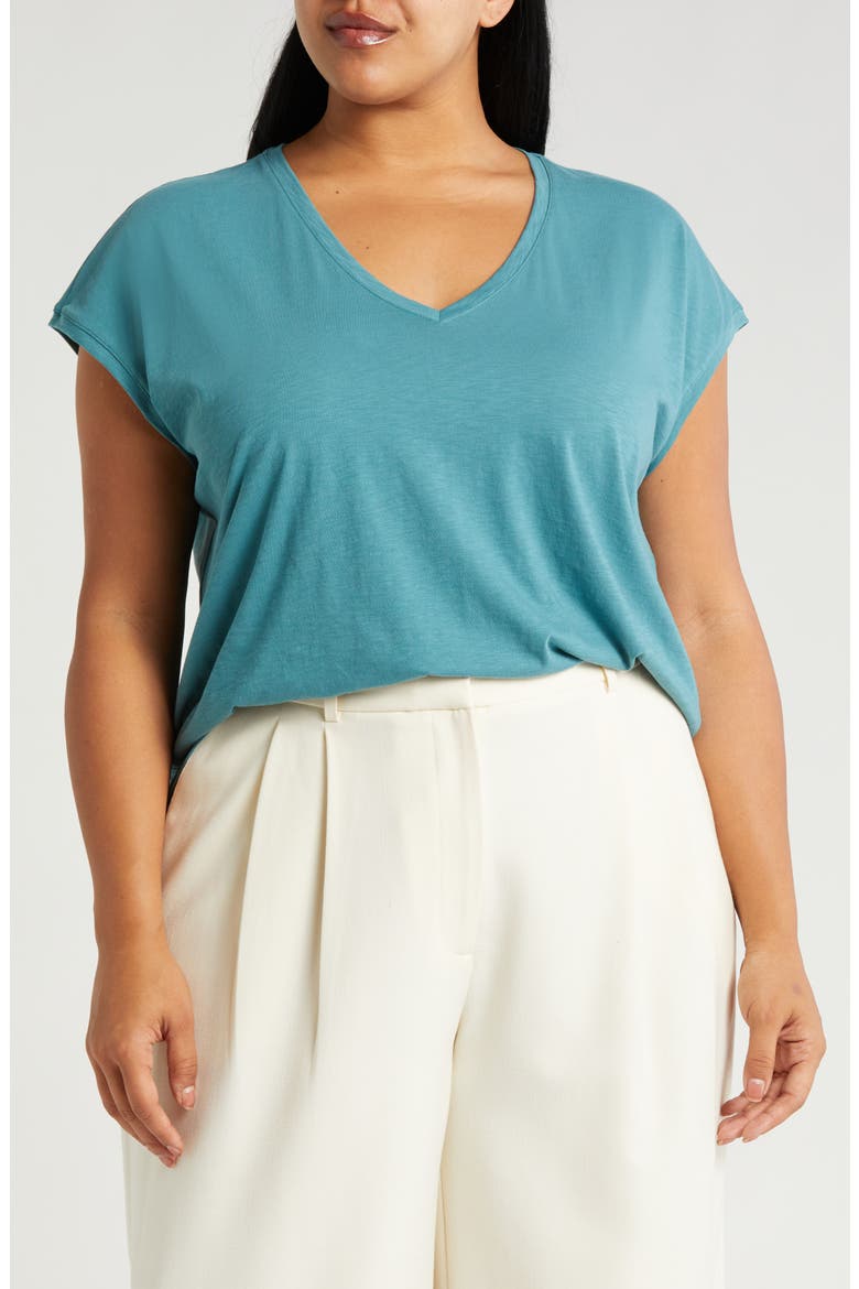 V-Neck Pima Cotton Slub T-Shirt, Main, color, TEAL HYDRO