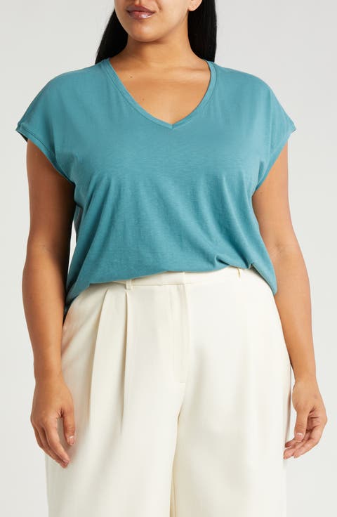 V-Neck Pima Cotton Slub T-Shirt (Plus)