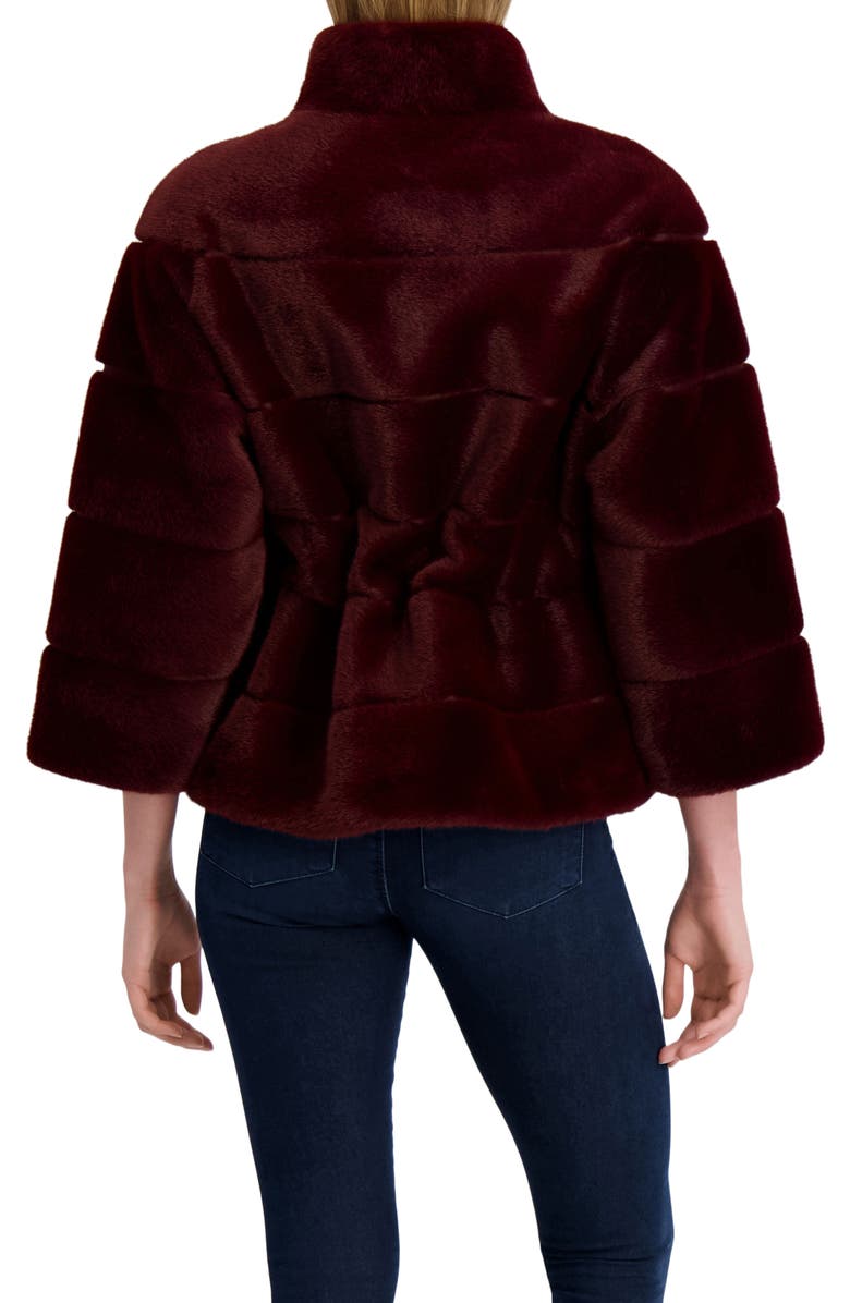 Lyla Grant Fur-Free Mink (Faux Fur) Jacket, Belt, Alternate, color, Wine