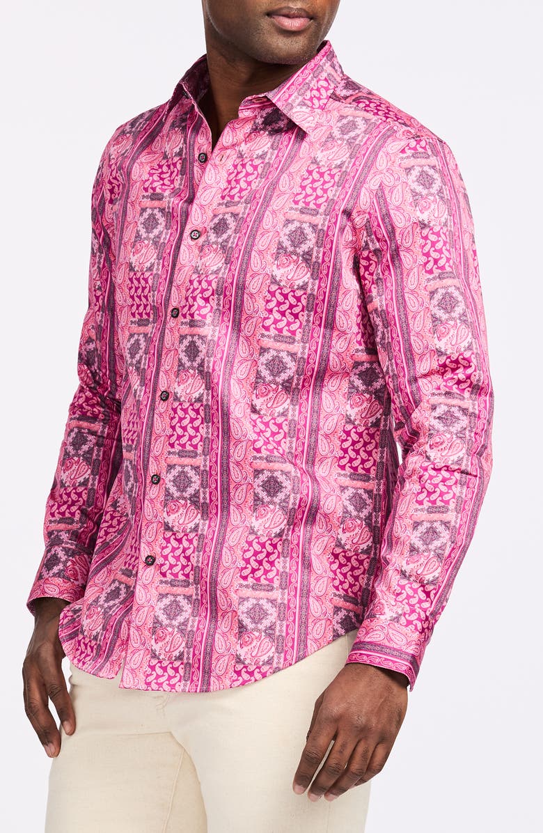 Robert Graham Kedron Cotton Button-Up Shirt, Alternate, color, Pink