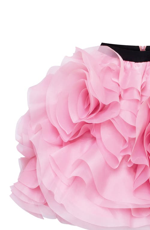 Milla Danceable Mini Skirt With Ruched Flower Appliques In Pink In Pink