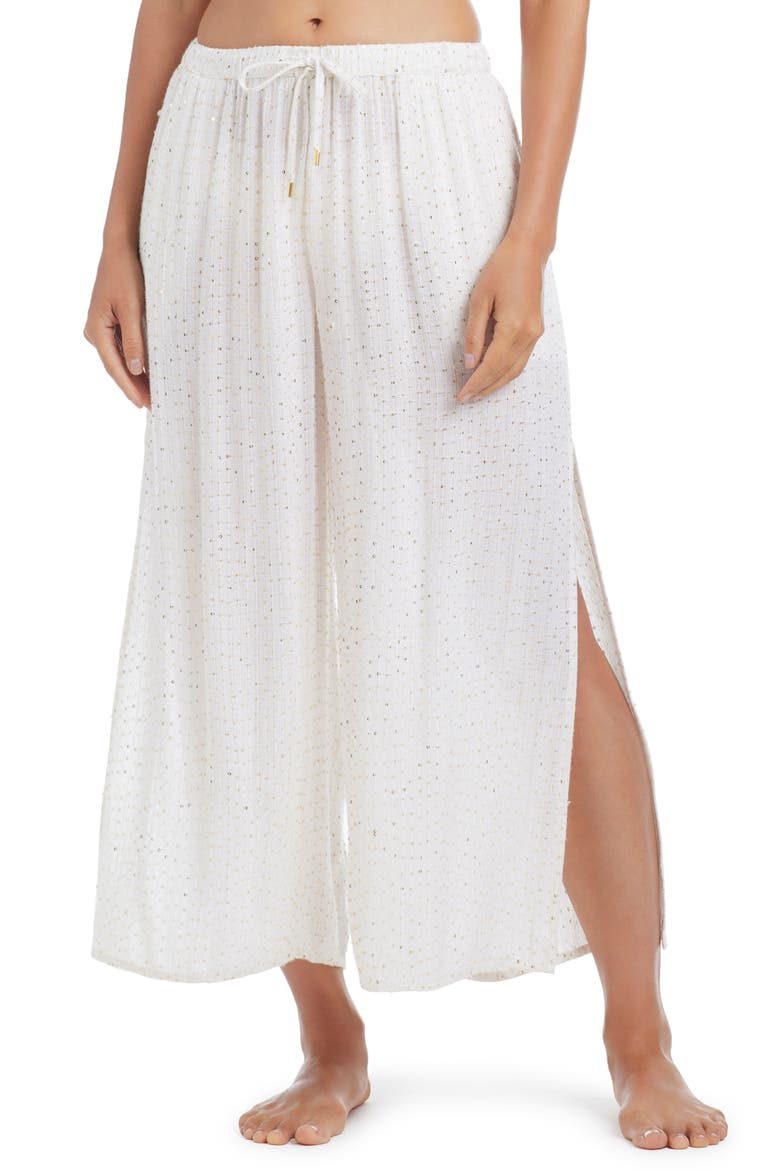 Sequin Embellished Side Slit Cover-Up Pants, Main, color, WHITE