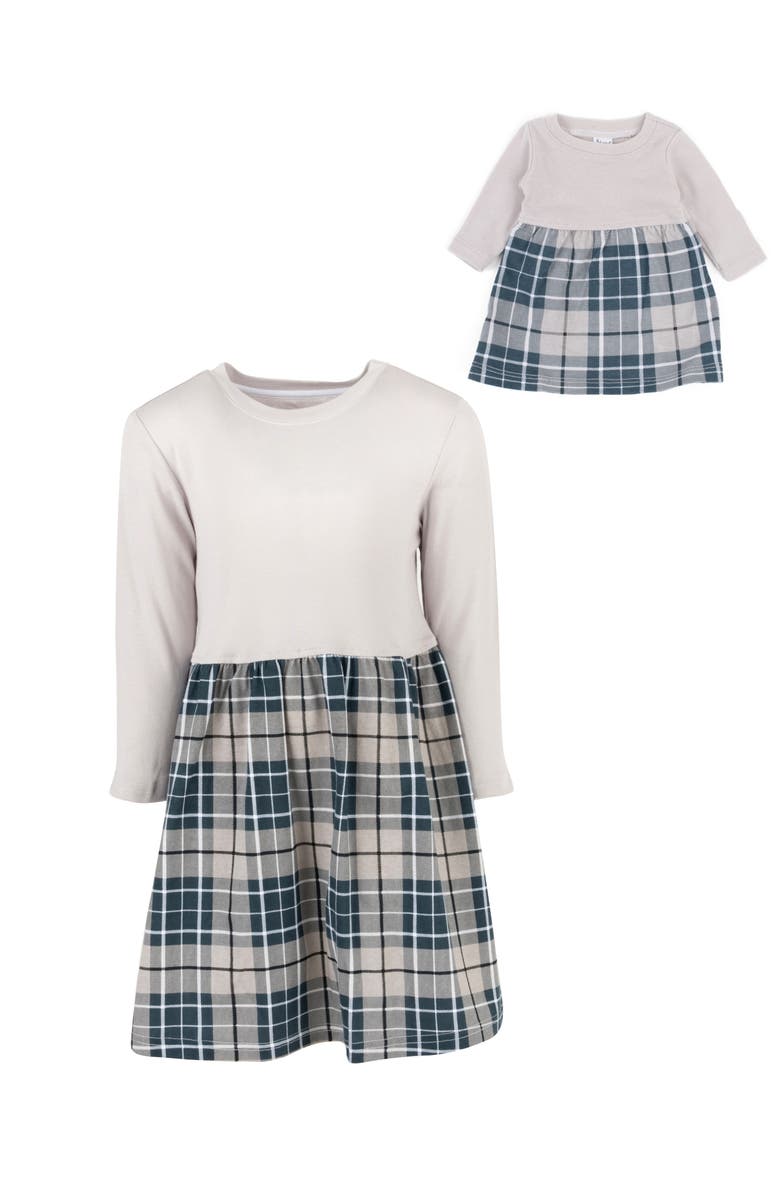 Leveret Girls Skirt Dress with Matching Doll Dress, 100% Cotton, Alternate, color, Light Gray