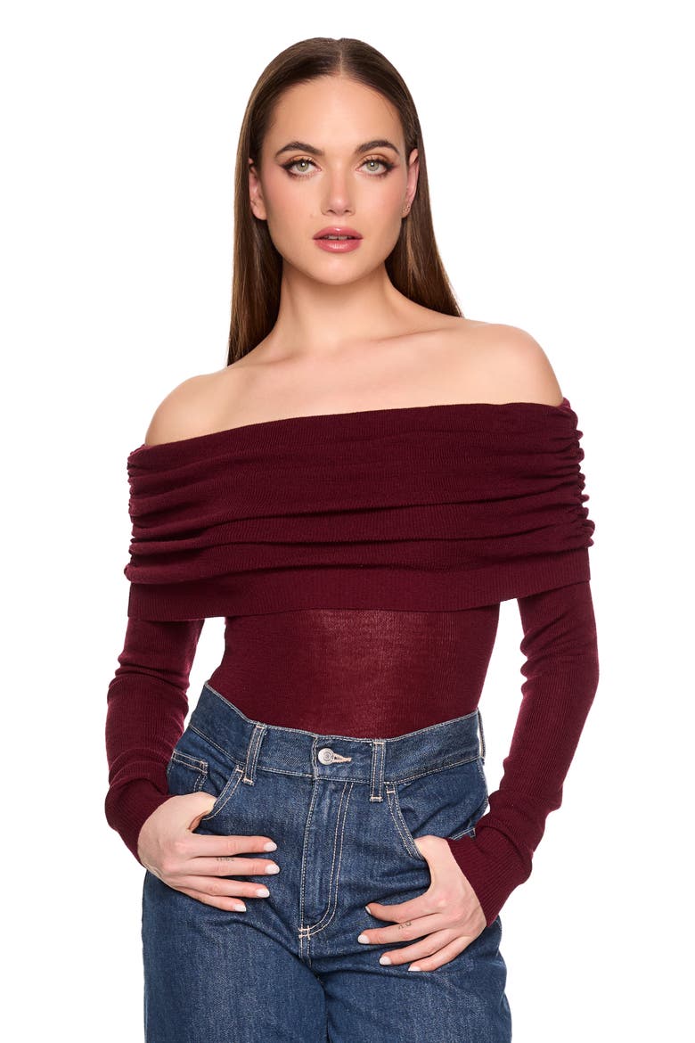 Off the Shoulder Merino Wool Sweater, Alternate, color, BEAUJOLAIS