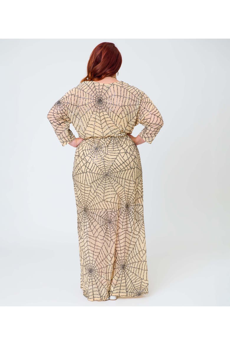 Plus Size Sequin Faux Wrap Maxi Dress, Alternate, color, Beige Spider Web Print