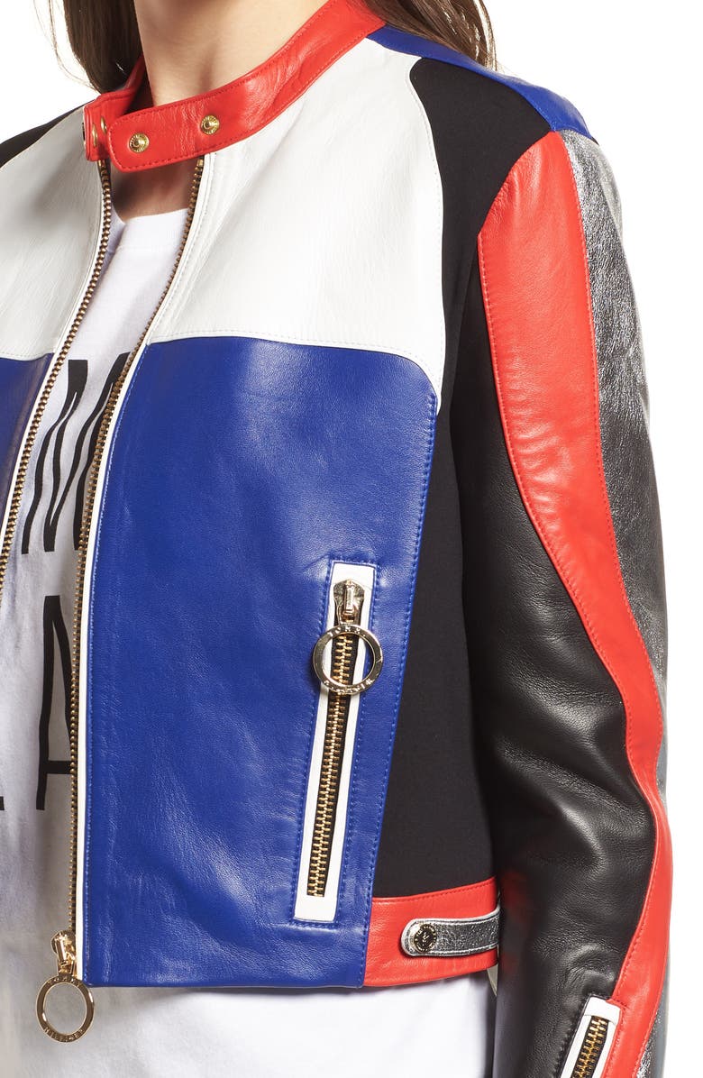 TOMMY JEANS x Gigi Hadid Colorblock Leather Moto Jacket, Alternate, color,