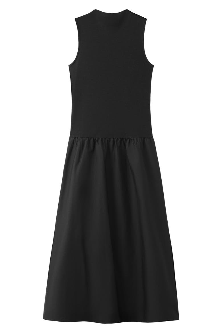Mixed Media Stretch Cotton Midi Dress, Alternate, color, BLACK